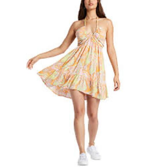 Roxy Juniors' Summer Nights Smocked-Back Halter Dress Size M Multicolor Colorful - Picture 1 of 6